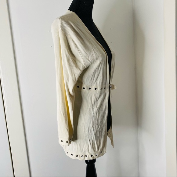 BCBGMaxAzria Ribbed Belted Ivory Cardigan - Picture 7 of 10